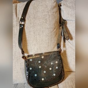 Vintage Leather  Hand Tooled Boho Bag/Floral Adjustable Shoulder Crossboby Strap